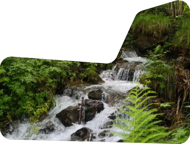 Vue panoramique de la cascade naturelle au Jardin de Marie, Pyrénées